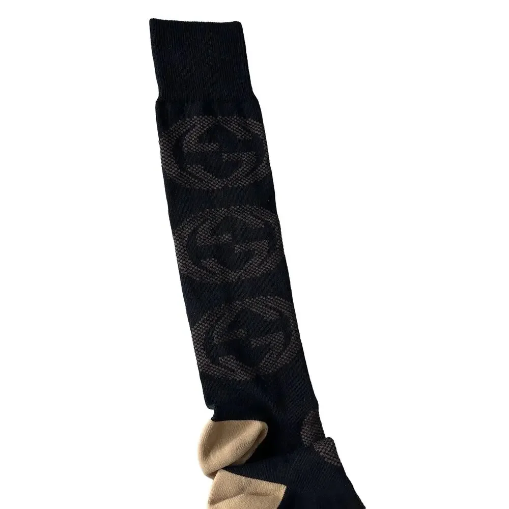 NWT Gucci GG Black/Beige Socks Size M (24-26 cm) Made in Italy 675854
